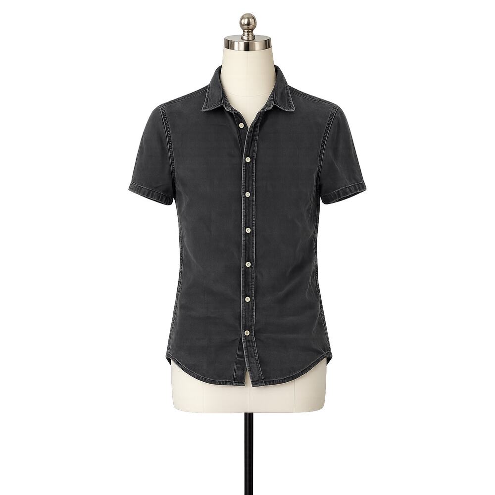 Topman Washed Black Denim Shirt – Men’s Slim Fit Button-Up – Size XXS